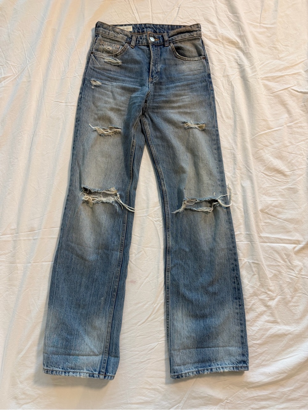 Zara Women's Straight-Leg Distressed Blue Jeans
